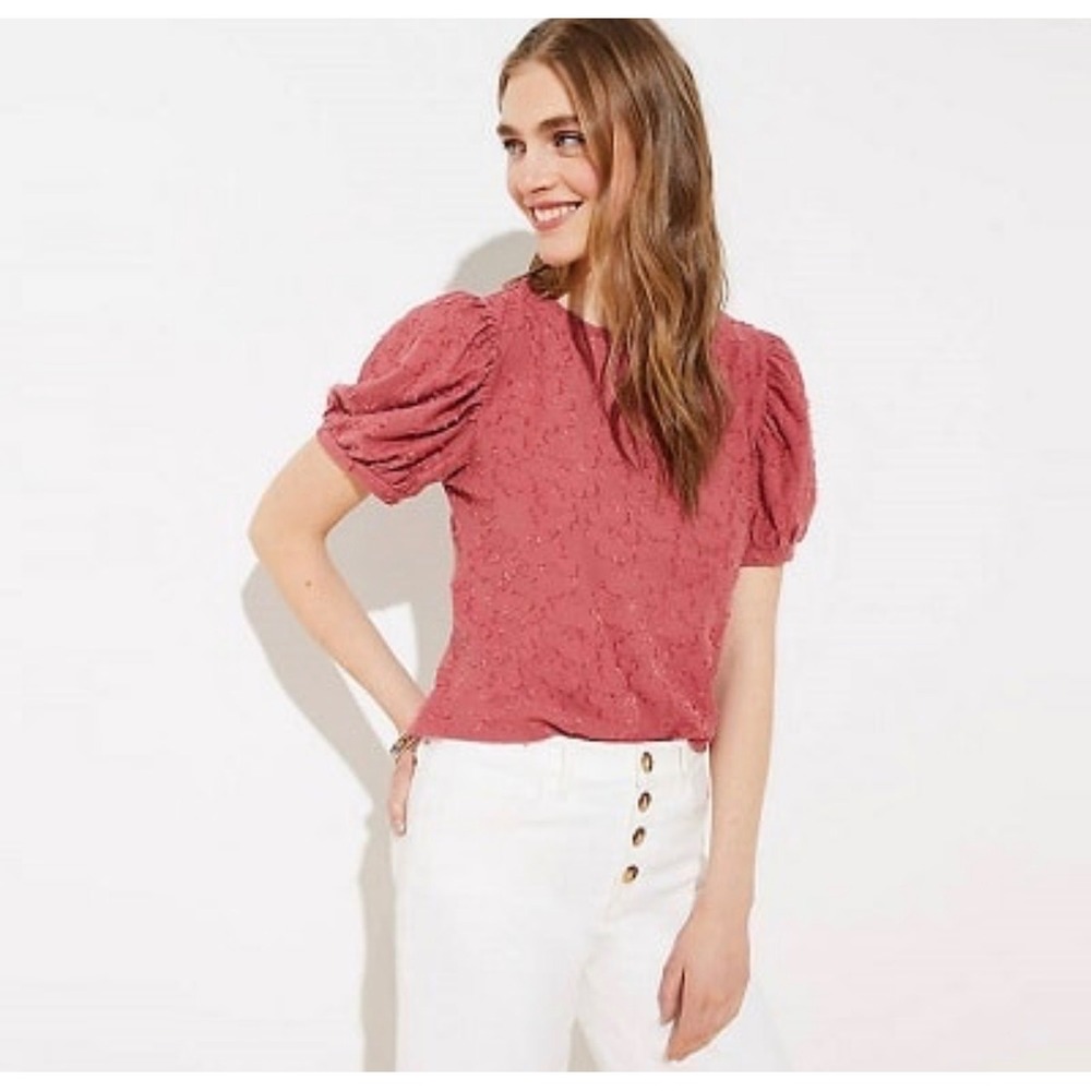 LOFT Textured‎ Puff Sleeve Berry Blouse Size XXL